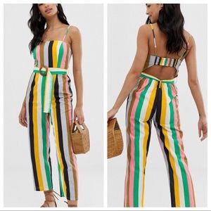 ASOS Strappy Pinny Belted Striped Jumpsuit
